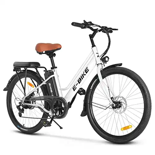 Axiniu Electric Bike for Adults, 26 Inch Electric City Cruiser Bicycle, Peak 500W Commuter Ebike with 36V Removable Battery and 7-Speed Gears, Electric Street Bike Women, White