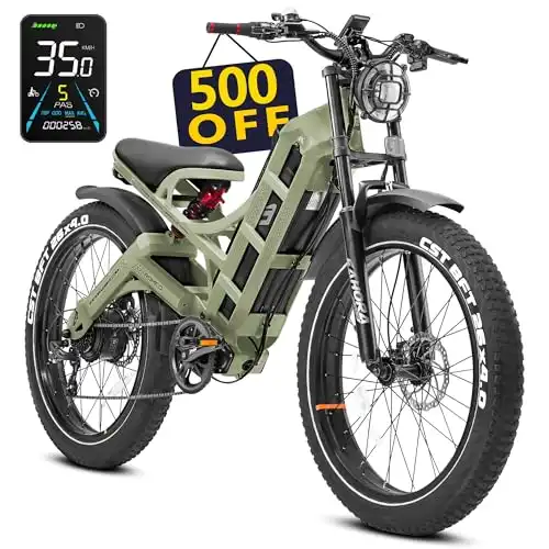 HEDONIC Eahora Romeo Electric Bike for Adults 60Ah 100+Miles Long Range Ebikes 26" Fat Tire Electric Mountain Bike Full Suspension Ebike Dual Hydraulic Brakes Electric Bicycle