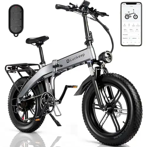 Luckeep Folding Electric Bike for Adults 1200W Peak BAFABG Motor 30MPH 48V 15AH Battery 60Miles Range Foldable Ebikes for Adults Electric Bicycle 20 Inch Fat Tire E Bike UL 2849 Certified Ebike