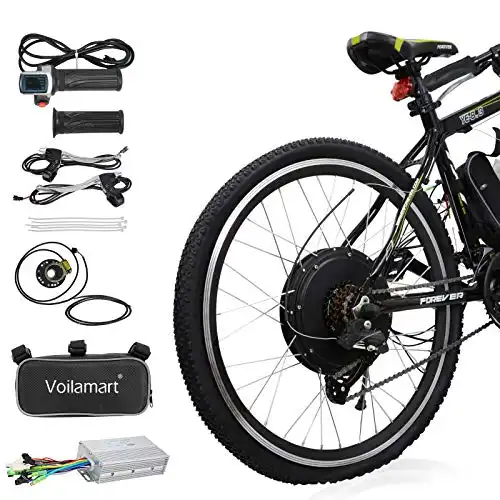 Voilamart Electric Bicycle Wheel Kit 26" Rear Wheel 48V 1000W E-Bike Conversion Kit, Cycling Hub Motor with Intelligent Controller and PAS System for Road Bike(Without Battery) (Rear Wheel)