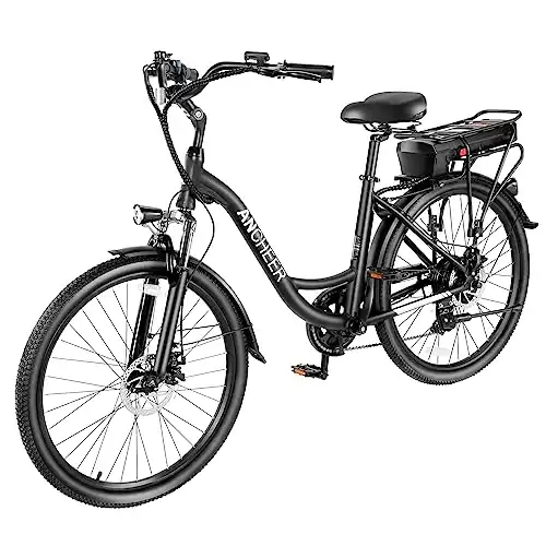 ANCHEER 500Wh EBike, Electric Bike for Adults, Ebikes for Adults, 3H Fast-Charge E Bike, 26" Commuter Electric Bicycles, 7-Speed, LCD Digital Display, Suspension Fork, Cruise Control, Black